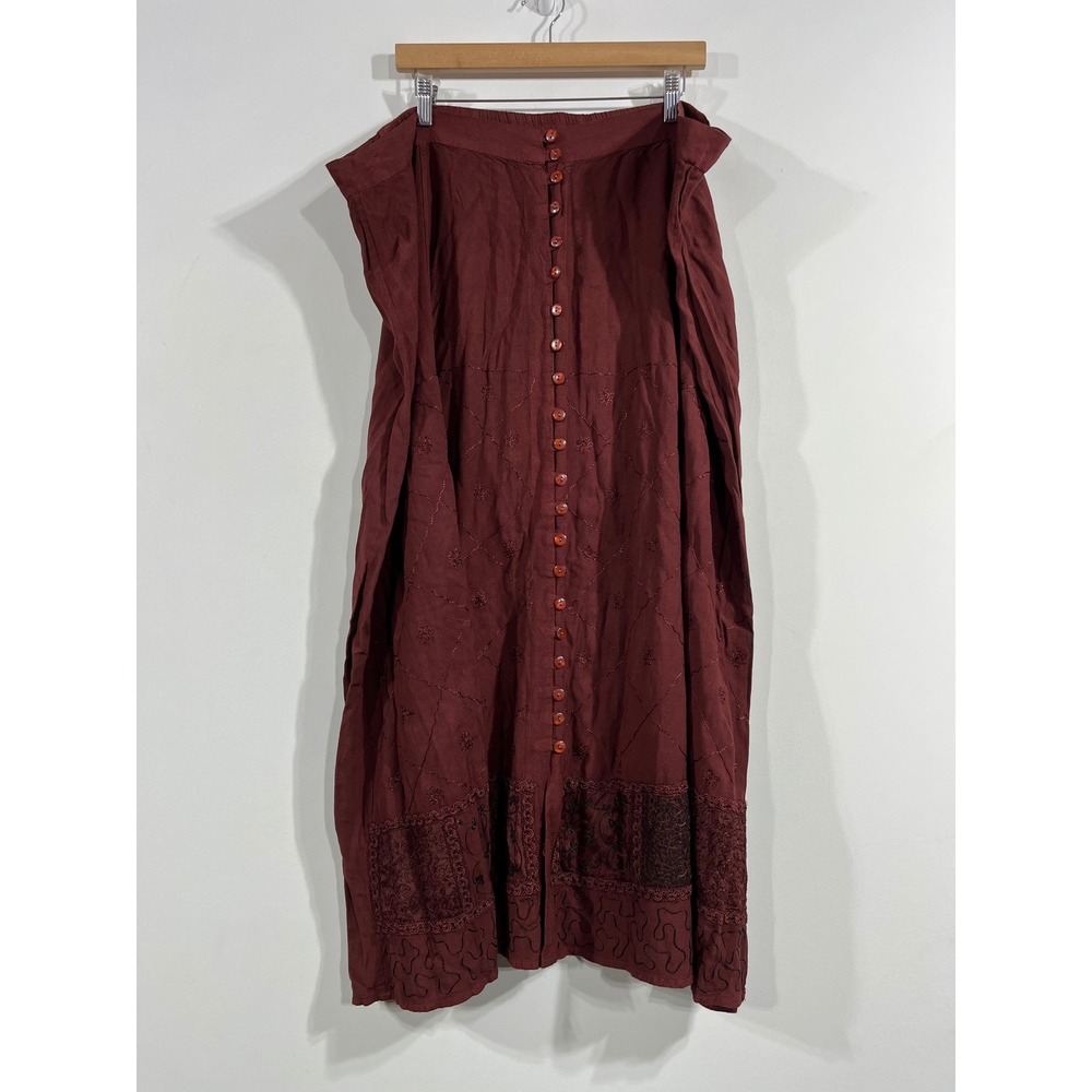 Fashion Bug VTG Whimsigoth Renfair Boho Embroidered Button Front Maxi Skirt 26